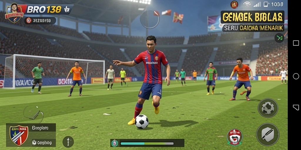 Screenshot gameplay BRO138 yang menunjukkan aksi seru di lapangan sepak bola.