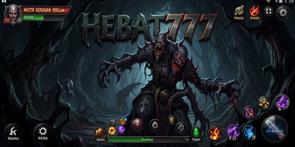 Tampilan gameplay seram HEBAT777 yang menegangkan di dalam kegelapan.