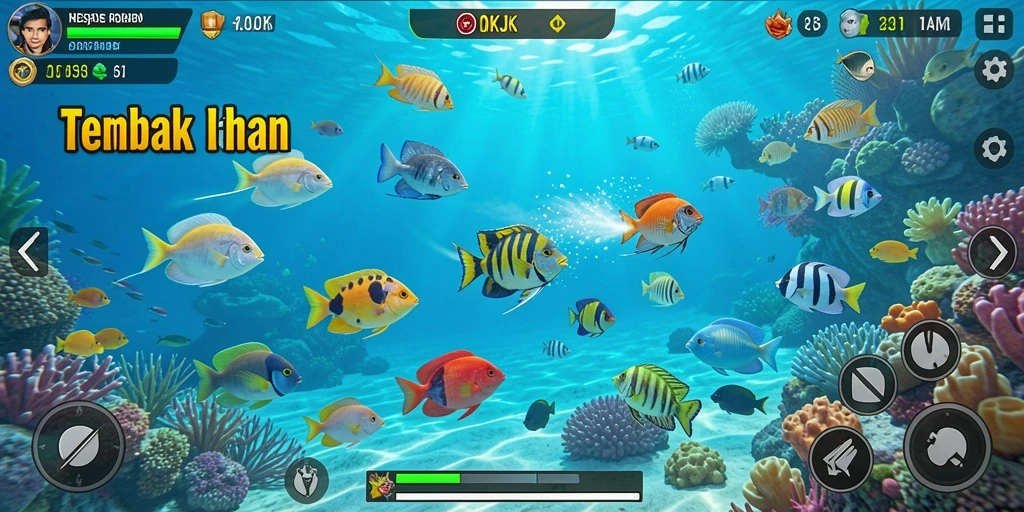 Tampilan gameplay seru dalam game Tembak Ikan OKJK.