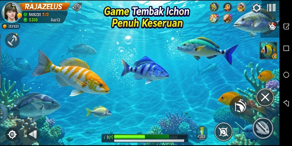 Screenshot gameplay Tembak Ikan yang seru dan penuh warna.