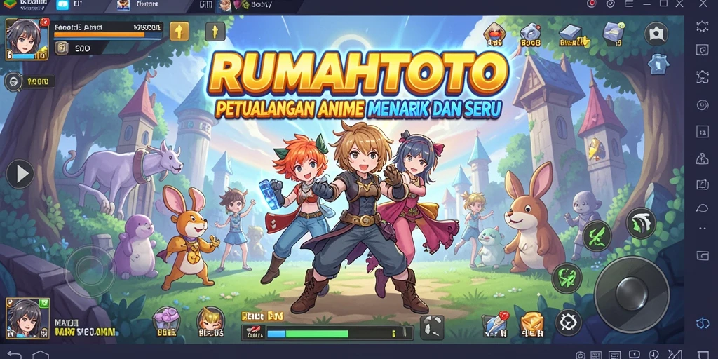 Screenshot gameplay RUMAHTOTO yang menampilkan karakter anime yang dinamis.