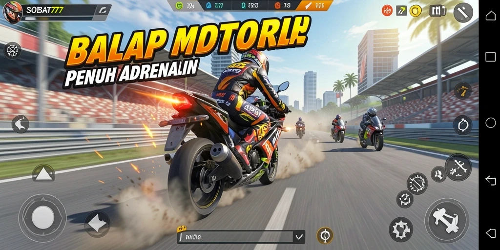 Screenshot gameplay yang menampilkan balapan motor yang seru.