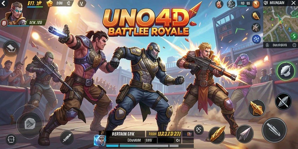 Tangkapan layar gameplay <strong>UNO4D</strong> yang menampilkan pertarungan seru di arena Battle Royale.